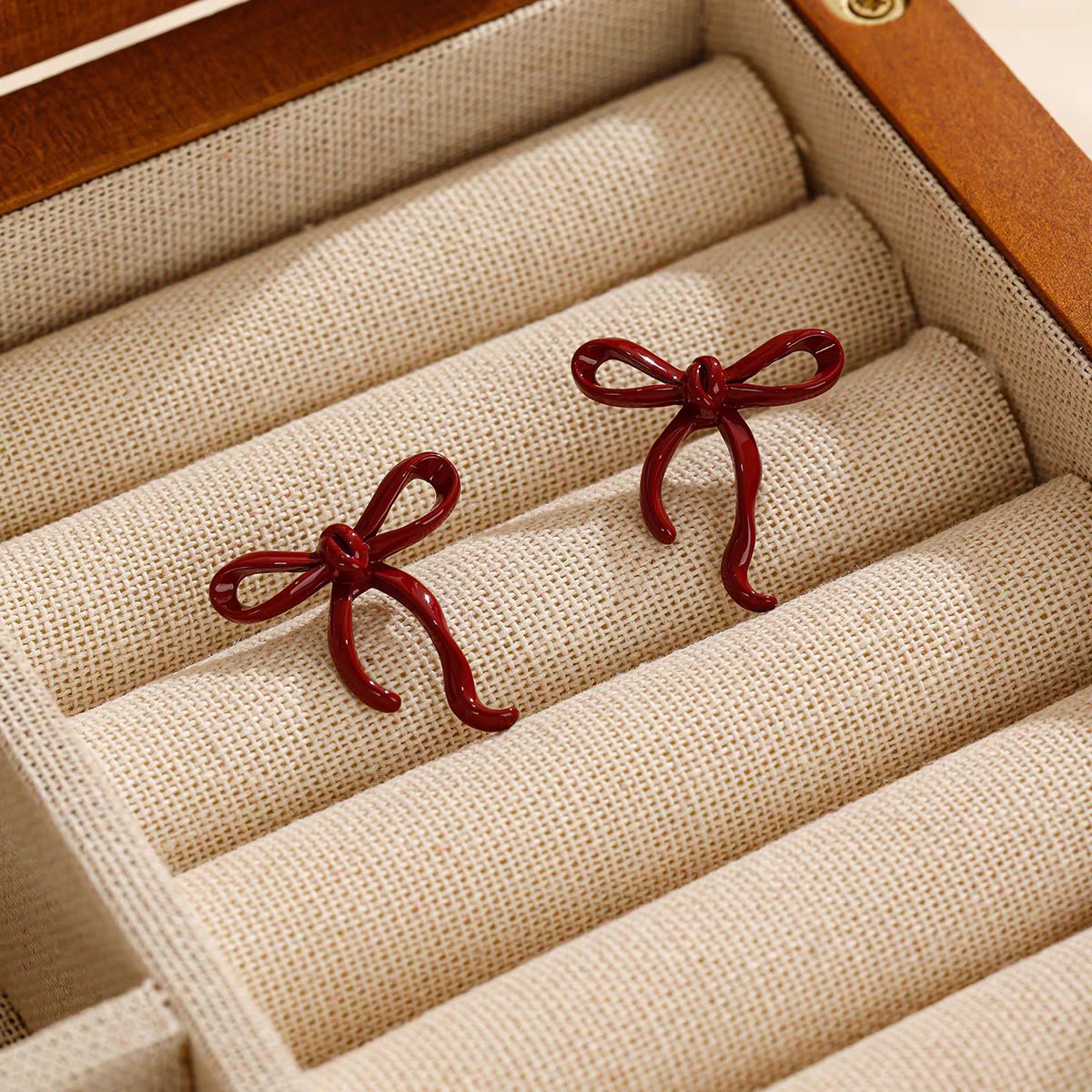 Ribbon bow anko red earrings