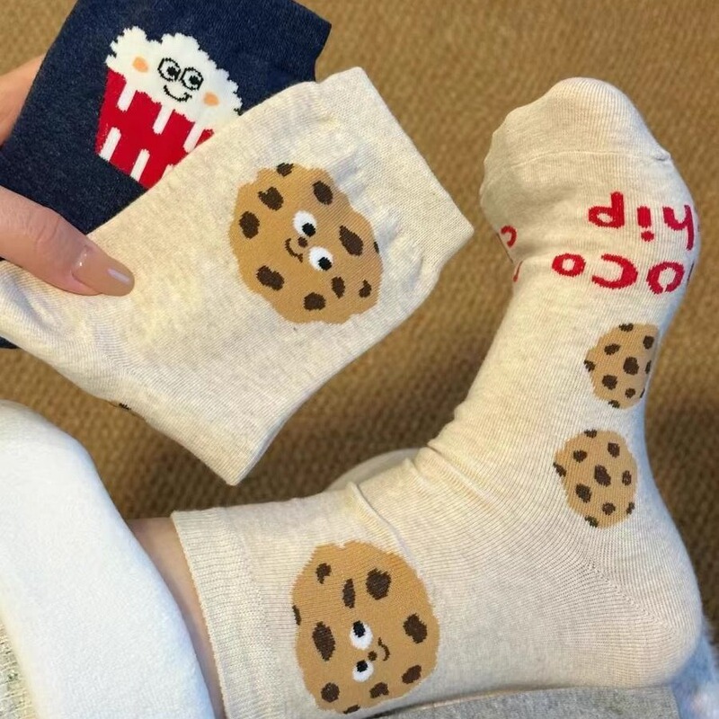 Korean Style Ins Fashionable All-Match Designer's Donut Cheese Mid-Size Socks Japanese Style Cute Girl's Stocking Trendy Korean Style Ins Fashionable All-Match Designer's Donut Cheese Mid-Size Socks Japanese Style Cute Girl's Stocking Trendy