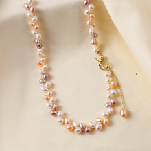 时尚彩色巴洛克淡水珍珠项链短款个性高级感网红锁骨链OT扣颈链女