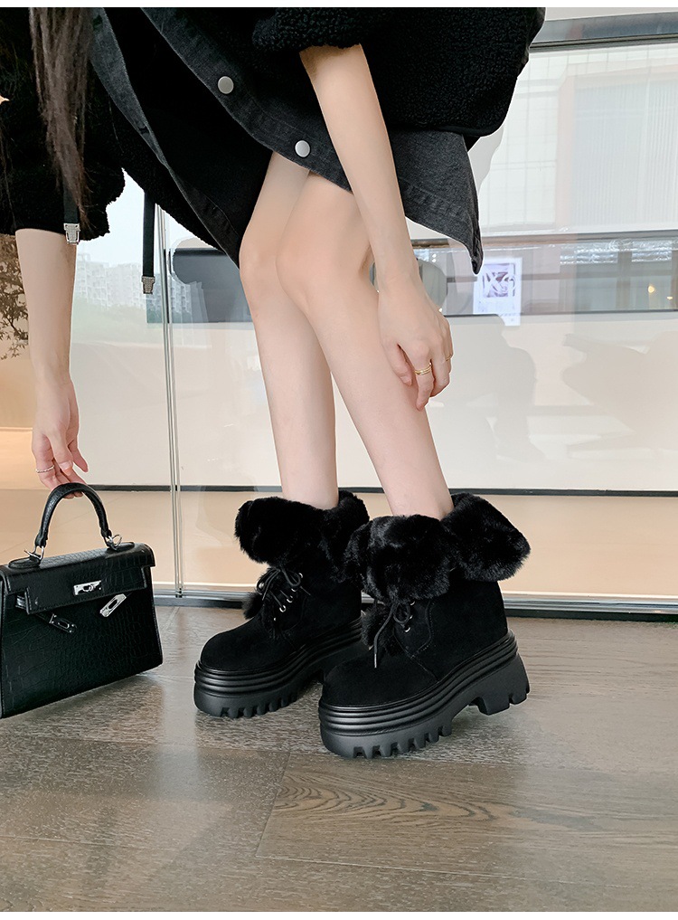 Boot nữ cổ cao ôm bắp chân đế nêm tăng chiều cao 12cm lót lông ấm — mơ 15cm chi tiết 11