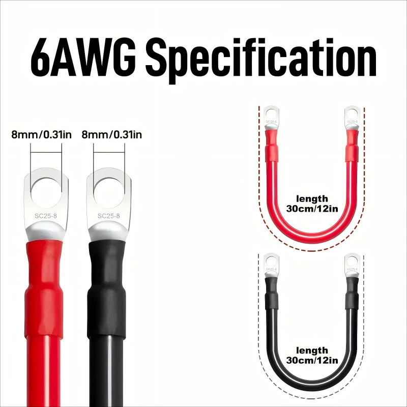 6AWG положительный и отрицательный аккумуляторный кабель, высокая термостойкость 200 ℃ Силовой кабель с медной оплёткой в силиконовой оболочке для инверторных преобразователей