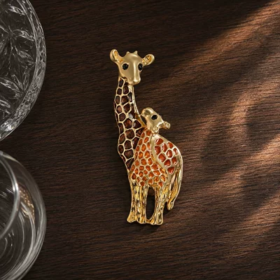 Yaxa sancaqları enamel giraffe brooch temperament exaggerated - alloy-oil-drop-giraffe-brooch-brown