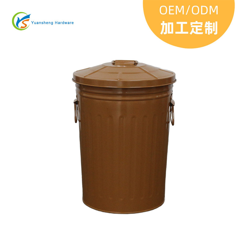 Factory Direct Supply of 2-Gallon Galvanized Iron Trash Can with Lid, Metal Vertical Stripe Galvanized Iron Storage Bin, Adjustable Size