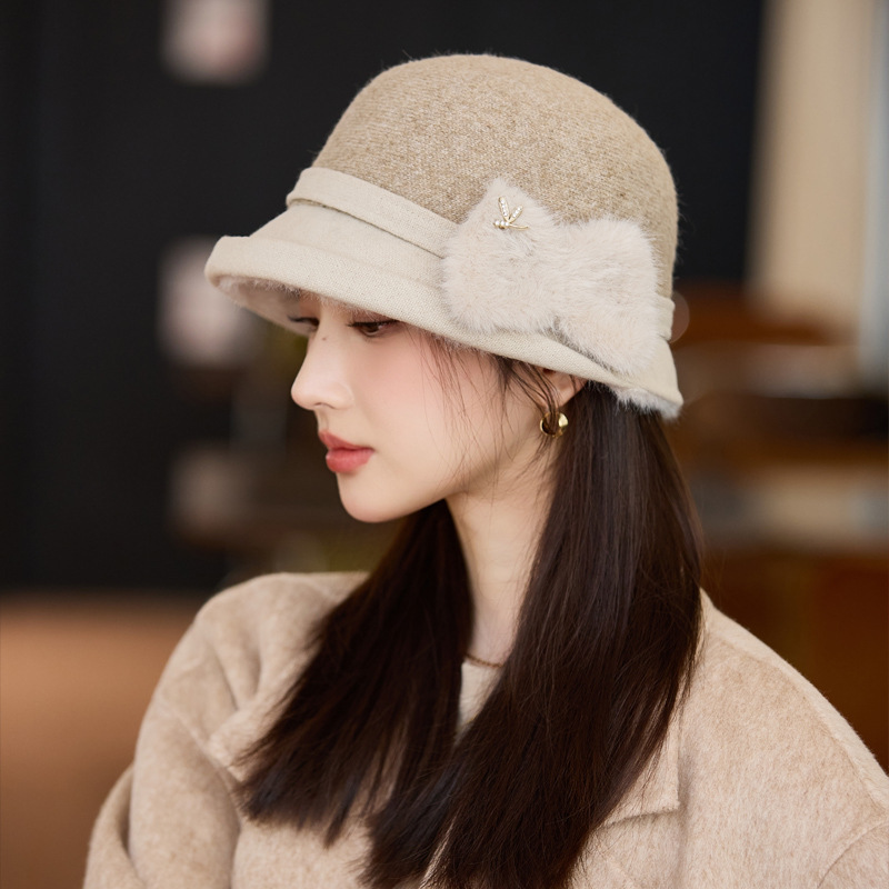 秋冬季帽子女款羊毛混纺渔夫帽中老年人妈妈帽气质蝴蝶结毛呢盆帽|undefined