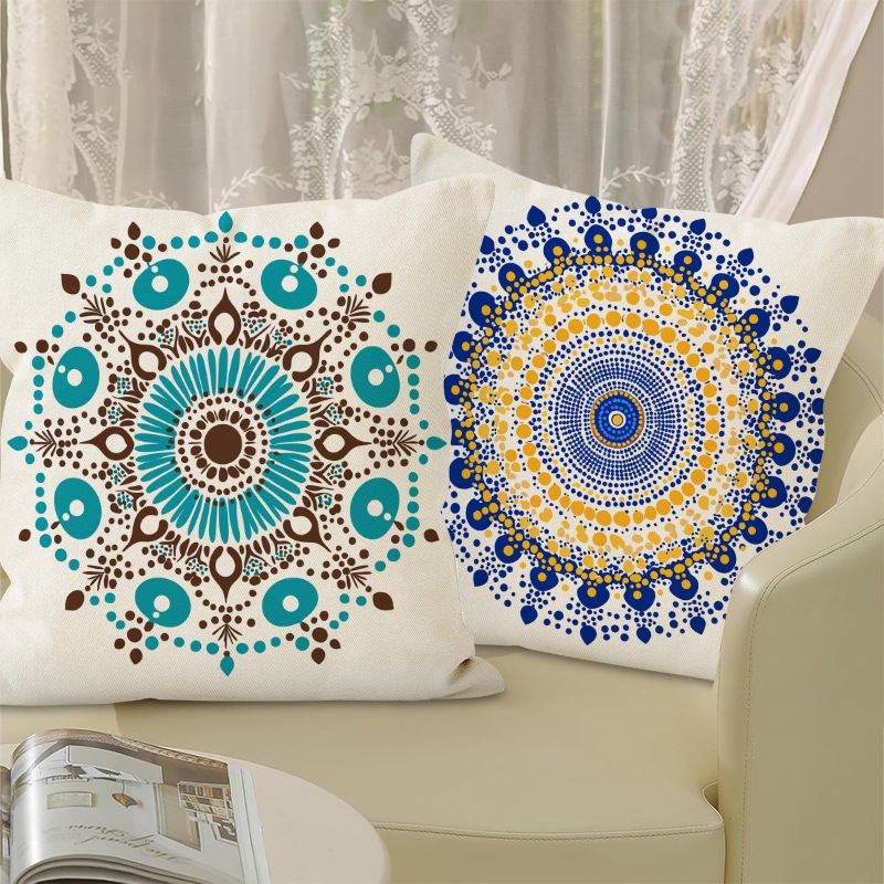 Nueva funda de almohada de estilo étnico, estampado de patrón de estilo mandala, funda de almohada para el hogar, funda de cojín de lino transfronterizo