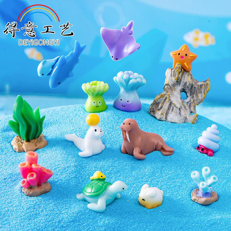 微景观海洋动物海豚海豹海狮海蟹海兔章鲨鱼海葵珊瑚鱼缸水族摆件