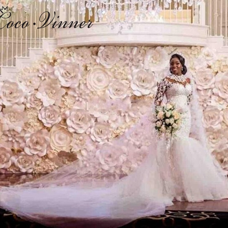 2026 Spring New Beaded Long Sleeve Vintage Fairy Lace Mermaid Wedding Dress High Neck Appliqué Plus Size Main Wedding Gown