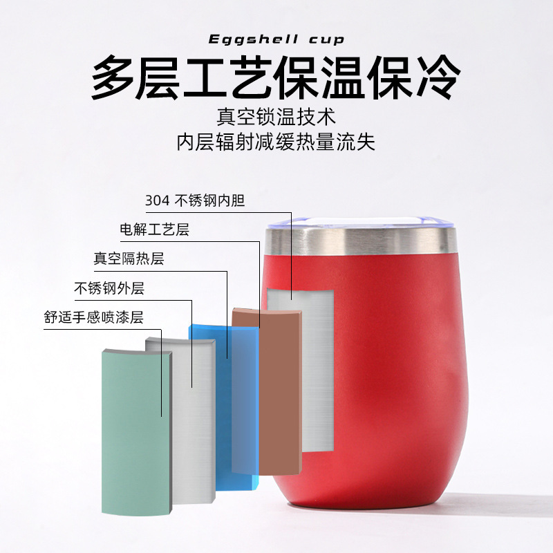 跨境亚马逊现货12oz蛋壳杯304不锈钢真空保温杯U型红酒杯大肚杯|undefined