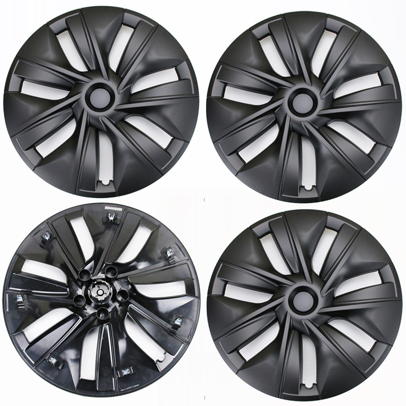 Tesla Model Y, Tesla Hub cover - 19y-old-edged-matte-black-no-label-set-of-4