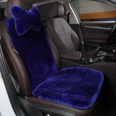 Car Cushion Winter Wool Single Seat Cushion Real Wool Fur One-piece Single Seat Full Leather Cushion Car Cushion (Wool pad) - 1-single-pad-royal-blue
