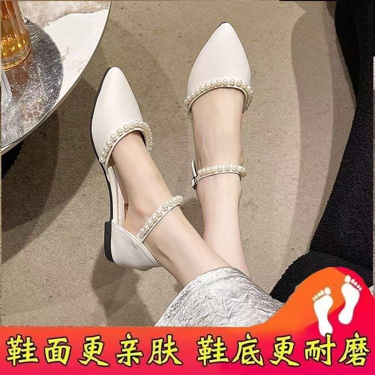 Fairy Wind con falda de punta lateral sandalias vacías de verano 2026 nuevo ballet con cuentas suaves zapatos de noche