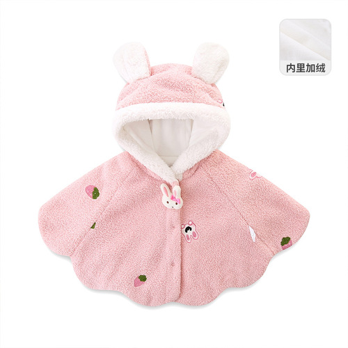 idea infants and young children  autumn and winter new plush tops girls baby embroidery printed outer wear cloak jacket 2960