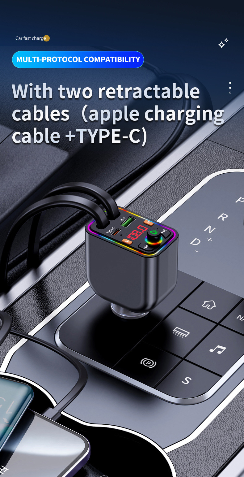 Ebay Cross-Border Factory Supply Car Bluetooth Receiver Supports Lossless Music Playback Car Mobile Phone Fast Charging