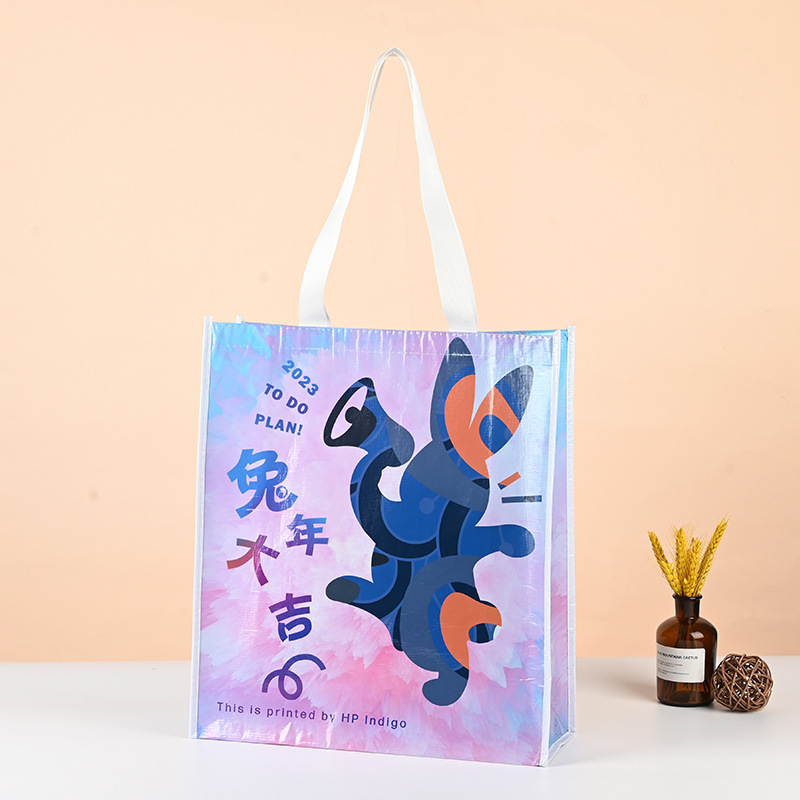 厂家定 制彩印rpet丽新布无纺布手提袋环保通用覆膜车缝收纳购物