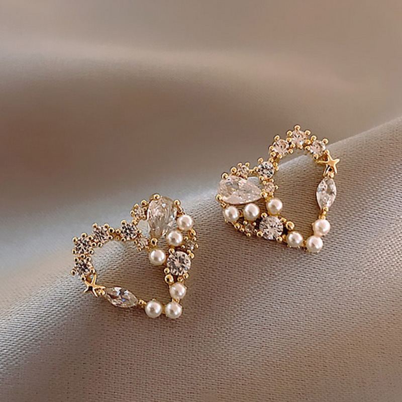 Trendy Love Half Hollow Imitation Pearl Rhinestone Earrings