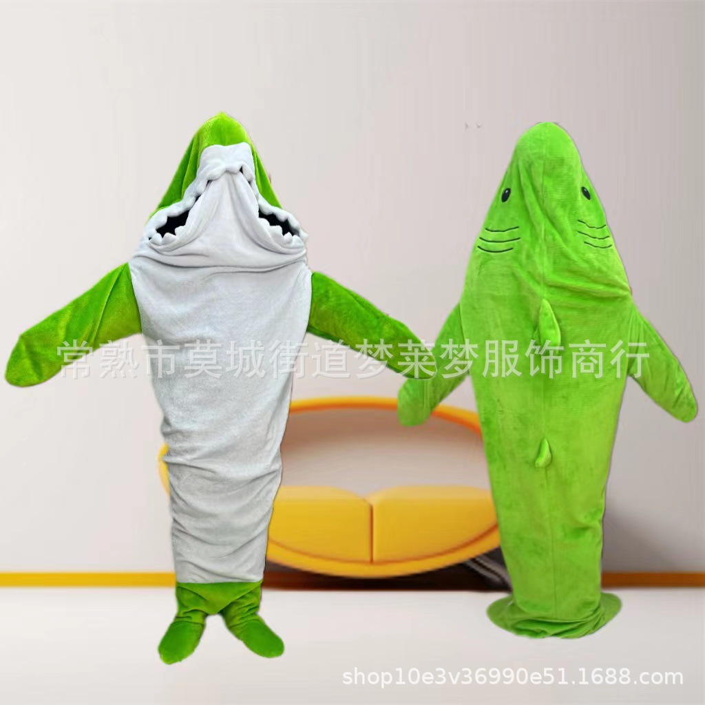 Cruzar la frontera nuevo tiburón saco de dormir manta de dibujos animados animal mono de franela de los hombres y las mujeres de desgaste del hogar pijama de tiburón