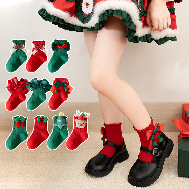 Children's Christmas Socks Autumn and Winter Girl Socks Red Cartoon Cute Baby New Year Socks Little Girl Princess Socks Children's Christmas Socks Autumn and Winter Girl Socks Red Cartoon Cute Baby New Year Socks Little Girl Princess Socks