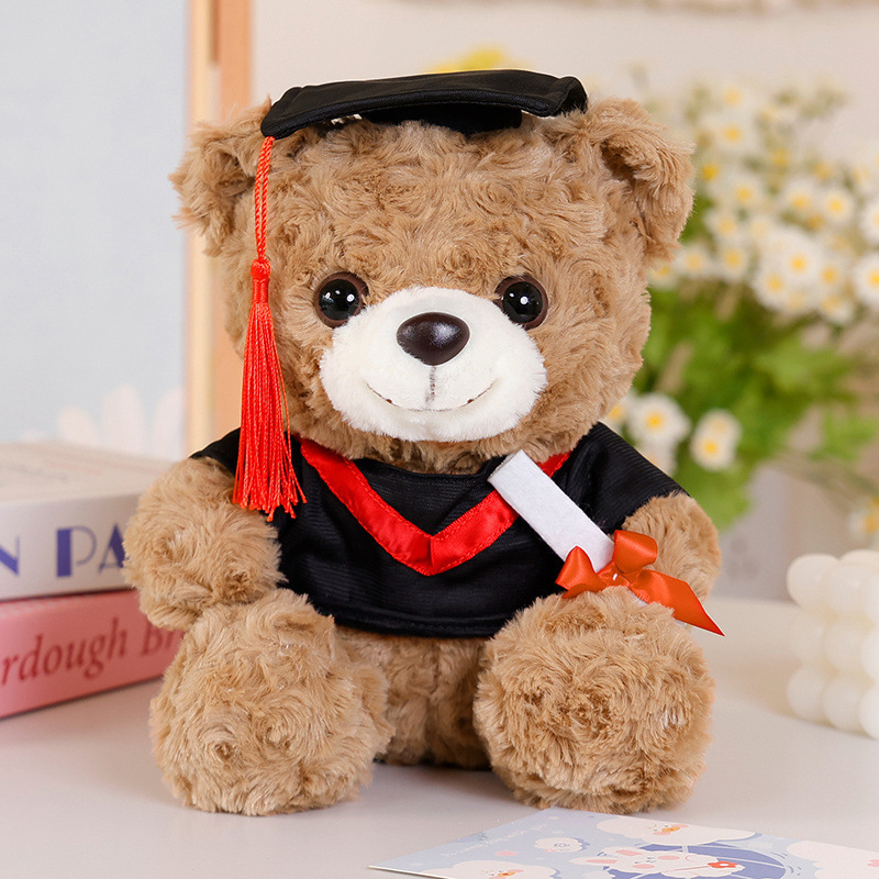 Sombrero de soltero, oso, peluche, muñeca, oso de peluche, oso de peluche, oso de doctorado, examen de ingreso a la universidad, regalo de graduación conmemorativo, logotipo impreso