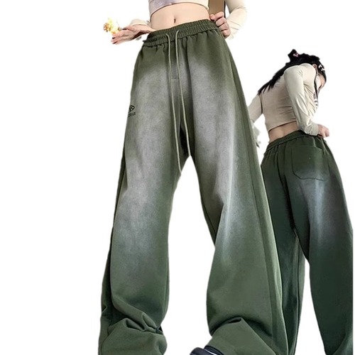 绿色卫裤男美式高街hiphop运动裤束脚复古嘻哈爵士舞直筒休闲裤子