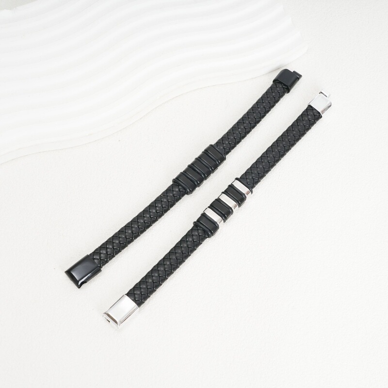 Cross-Border Simple Fashion Leather Bracelet European and American Pu Jewelry Alloy Pitted Power Versatile Jewelry Wholesale