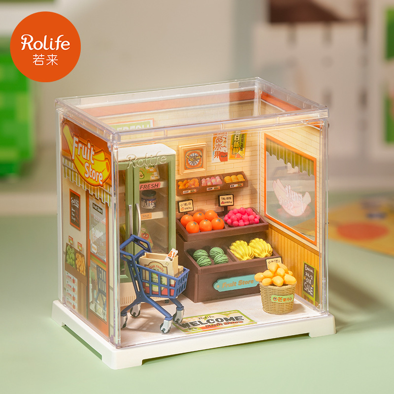 Rollife Ruo Lai Super World Store Mini Cabaña de bricolaje Rompecabezas tridimensional hecho a mano Modelo de casa Juguetes
