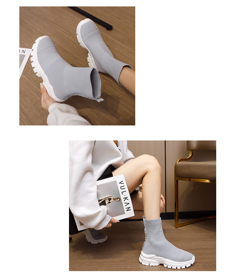 Spring New Fly Knitted Short Boots Thick Soled Versatile Stretch Socks Shoes Thick Soled Knitted Sports Casual Shoes Women's Boots_voghion.com