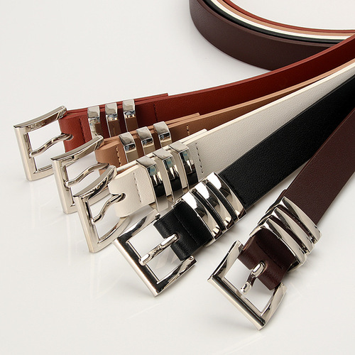 Wholesale European and American fashion trend women's belts versatile classic square pinhole jeans belt belt for women