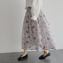 七月与花！高支定染精纺天然高支苎麻A字中长款半身裙自制夏