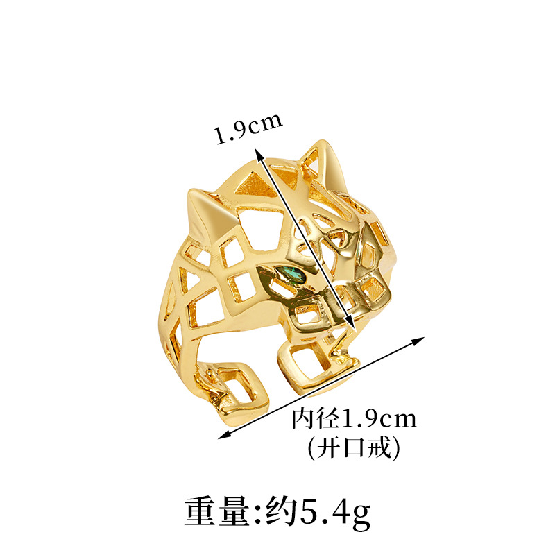 Anillo de cabeza de leopardo de oro de 18 quilates de alto nivel, anillo abierto para hombres y mujeres, joyas de nicho que no se desvanecen