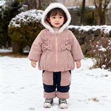 童泰秋冬新款女童套装5-24个月宝宝加厚外出洋气连帽棉服棉裤套装