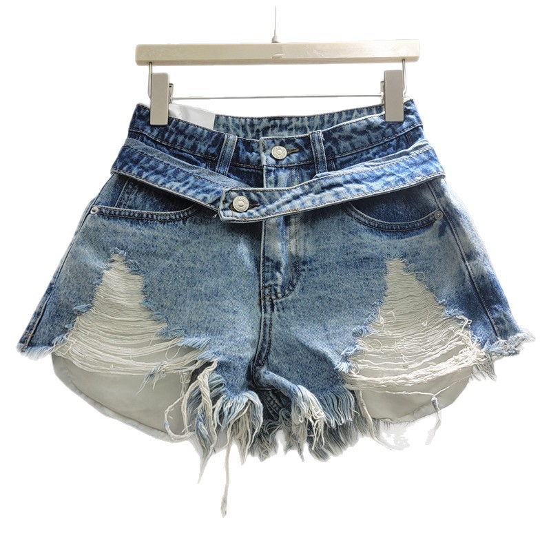 Pantalones Cortos Jeans con Roturas y Deshilachado Denim para Mujer