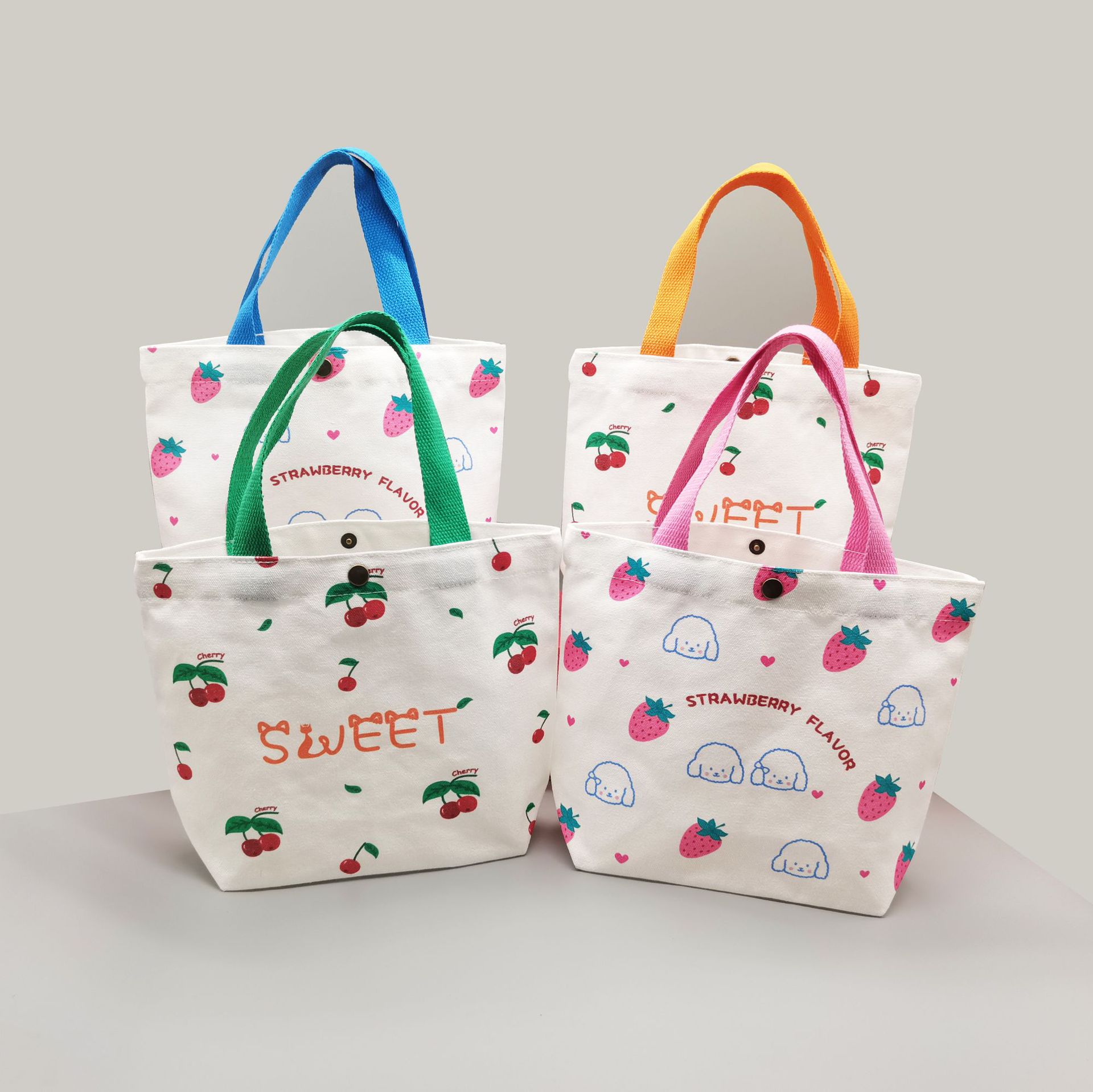 日韩系草莓樱桃帆布袋 清新外出学生手拎小袋女生手提午餐便当包