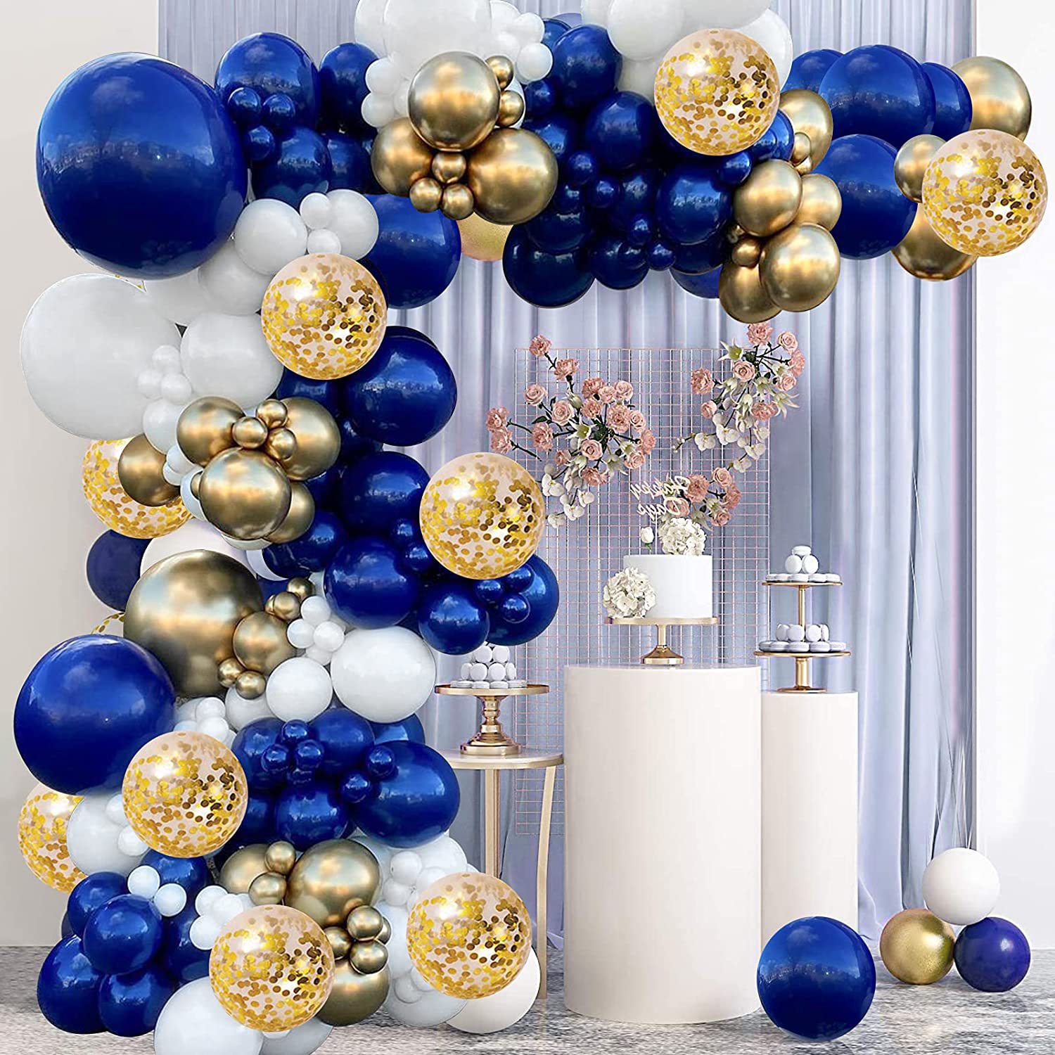 Cross-border 131pcs Navy Blue Gold and White Balloon Arch Kit for Baby Birthday Party Wedding Graduation Decorations
