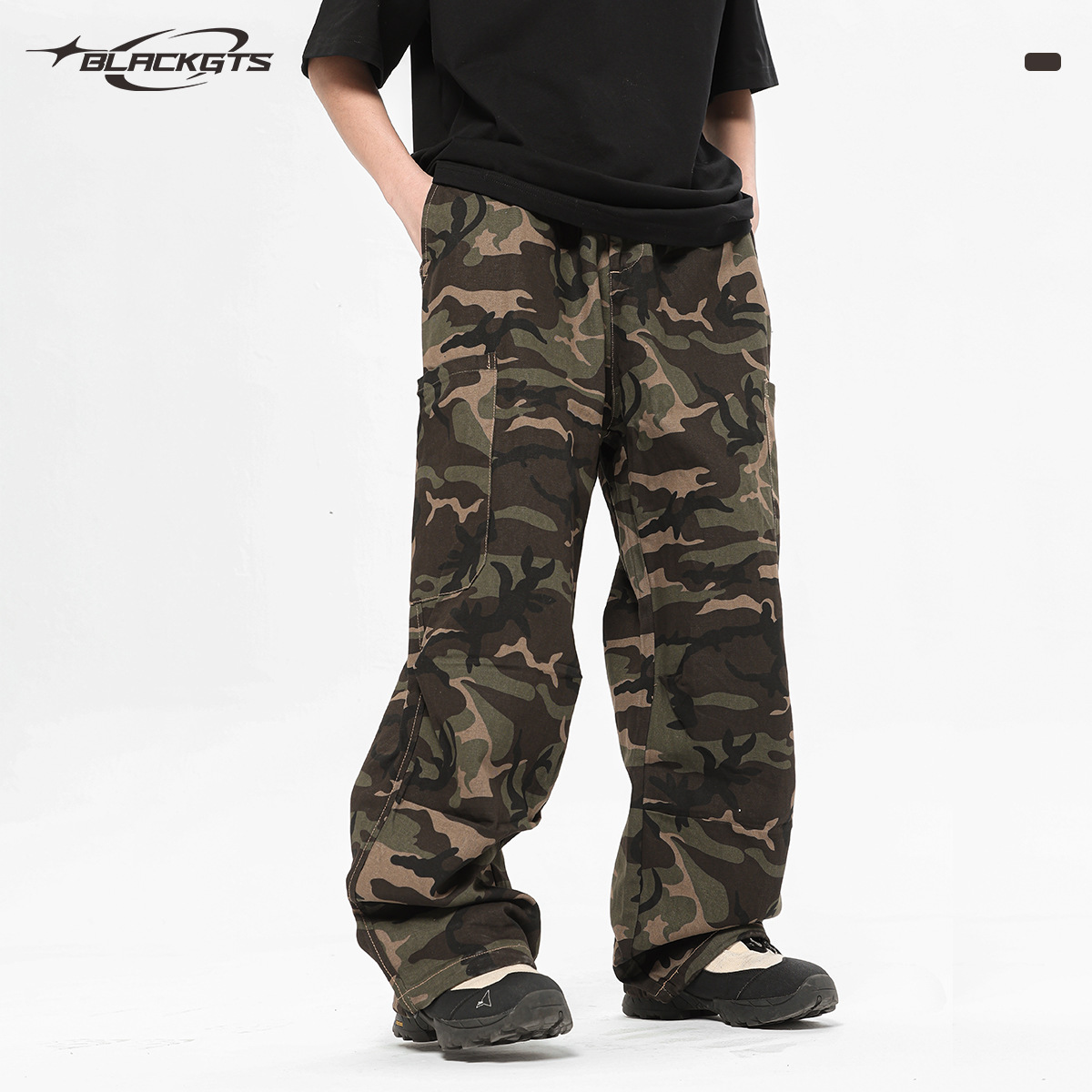 GTS jeans American camouflage overalls men's fashion brand oversize loose camouflage pants ankle-tied camouflage combat pants