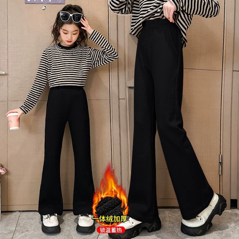 Брюки для девочек осень-зима 2024 новые девушки все в одном плюшевые расклешенные брюки