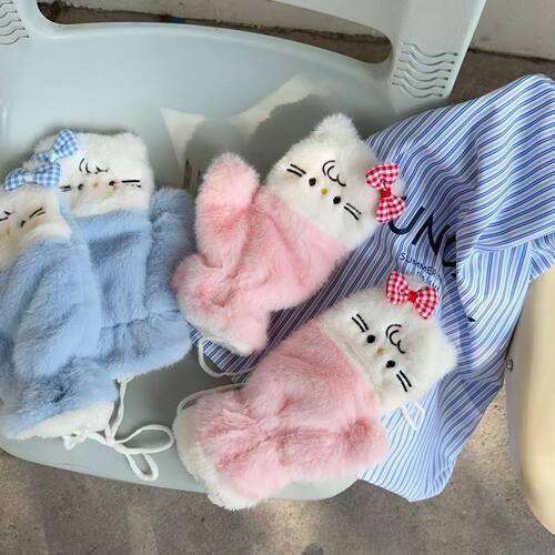 Adorable Cat Pattern Gloves for Women - 2025 New Winter Model, Student Outdoor Cycling Windproof, Coldproof, Warmth-retaining Fully Fleece Gloves