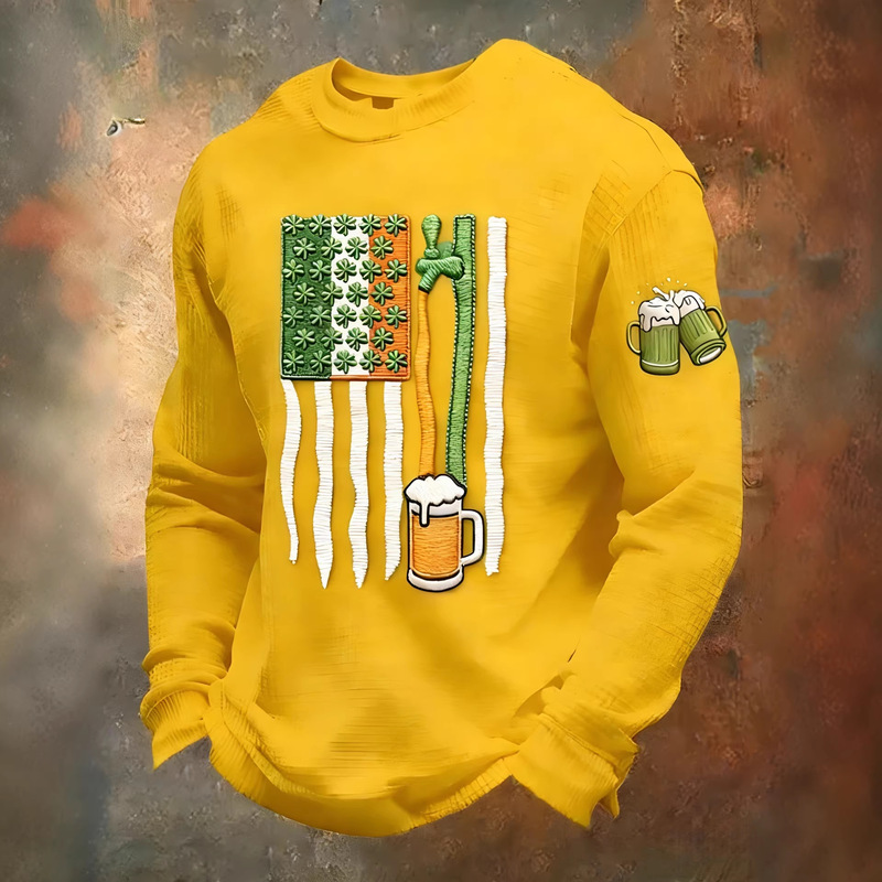 Amazon Independent Site Cross-Border St. Patrick's Day Clover Beer Tap Print Sweatshirt European and American Style in Stock Amazon Independent Site Cross-Border St. Patrick's Day Clover Beer Tap Print Sweatshirt European and American Style in Stock