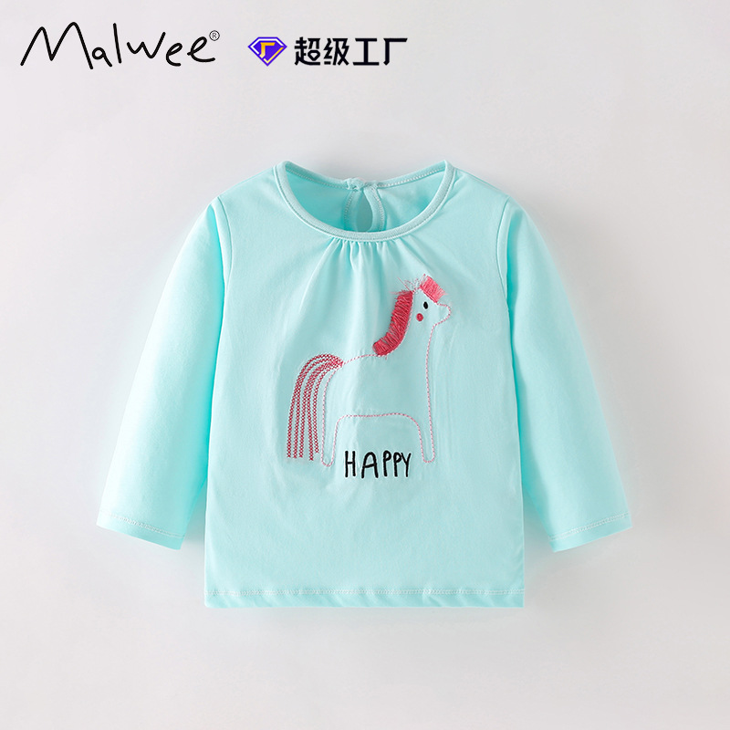 Malwee camiseta de niñas otoño y invierno nuevo cuello redondo europeo y americano para niños de manga larga base extranjera ropa superior de niños