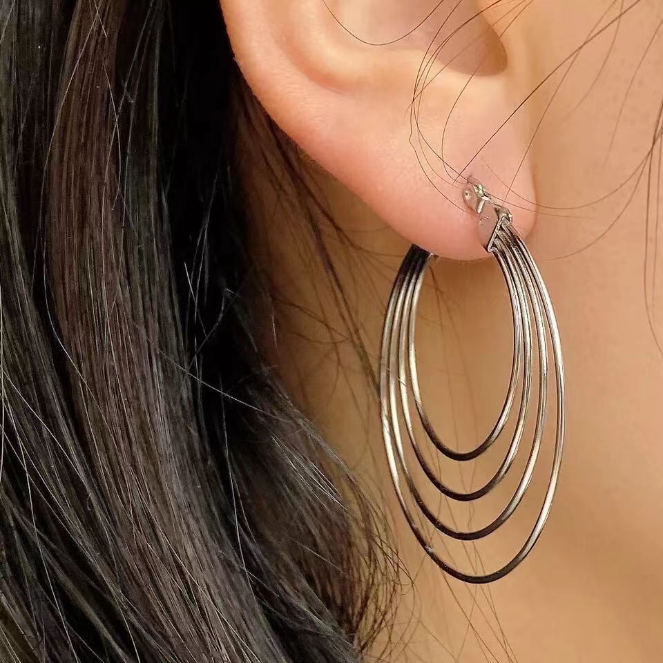 1 Pair Streetwear Geometric Plating Stainless Steel Hoop Earrings display picture 2