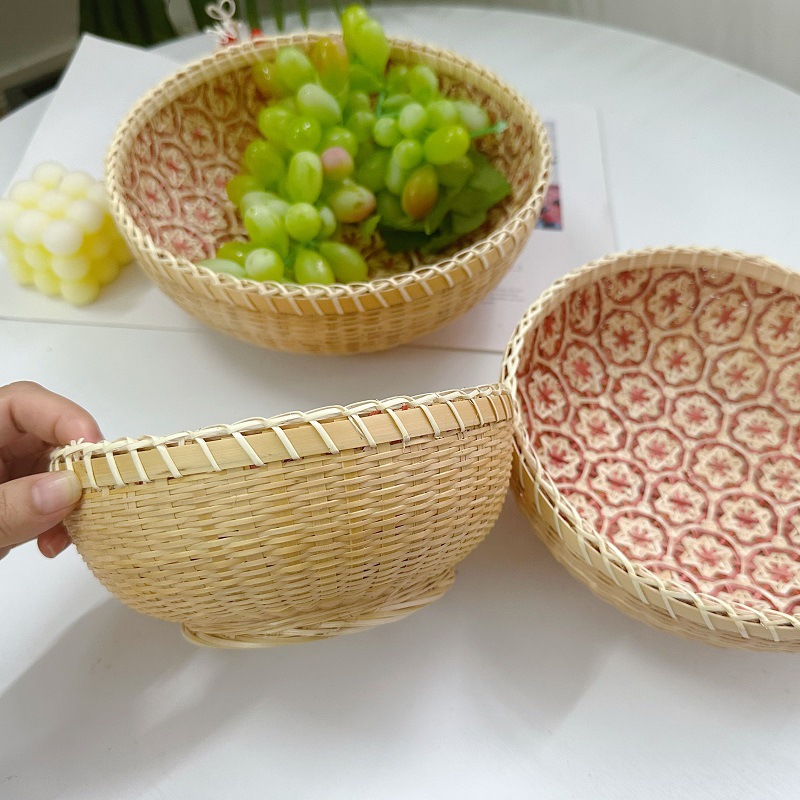Pastoral Color Block Bamboo Weaving Storage Basket display picture 6