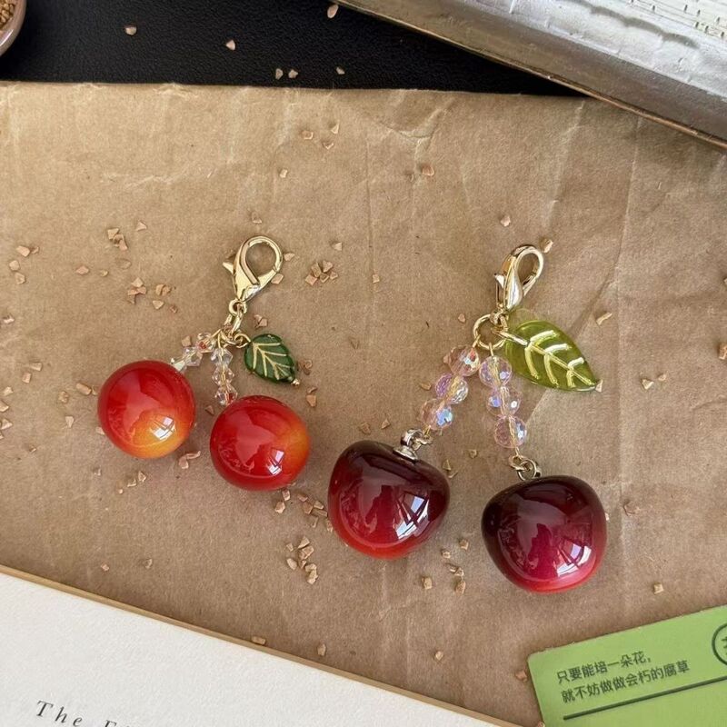 Original Handmade Sweet Cherry Zipper Puller for Women's Bags, Phone Chain, and Notebook Decoration