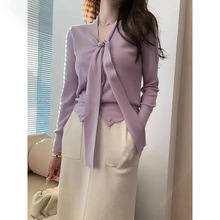 法式复古温柔风系带衬衫韩系甜美内搭叠穿打底上衣针织衫女秋冬