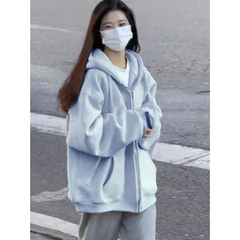 初秋季蓝色卫衣外套女款春秋2025新款早秋穿搭拉链休闲秋天薄开衫