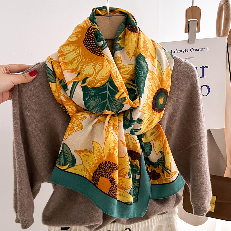 170g Weight Scarf Classification Daily Occasion Imitation Wool Material Flower Pattern Spring, Autumn Season Women's Gender Printing Design Simple Style Style Women's Simple Style Flower Imitation Wool Printing Scarf 1