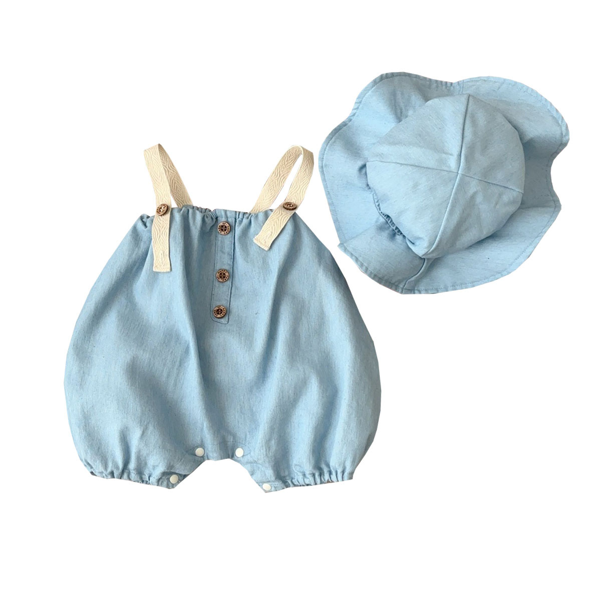 Youhe 2025 verano nuevo estilo casual para hombres y bebés mono de color sólido traje de salida para bebés sombrero para el sol babero