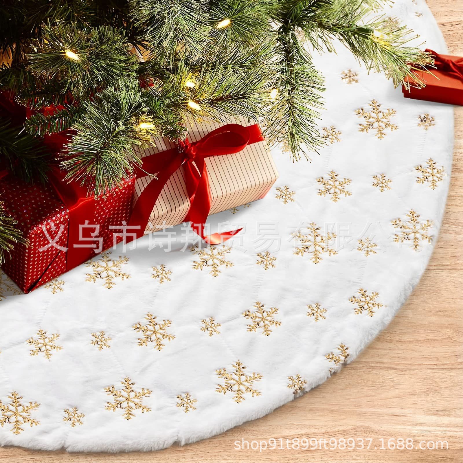 Falda para árbol de Navidad transfronteriza, falda para árbol de lentejuelas con copos de nieve nacarados, falda para árbol bordada de felpa blanca, decoración para árbol de Navidad