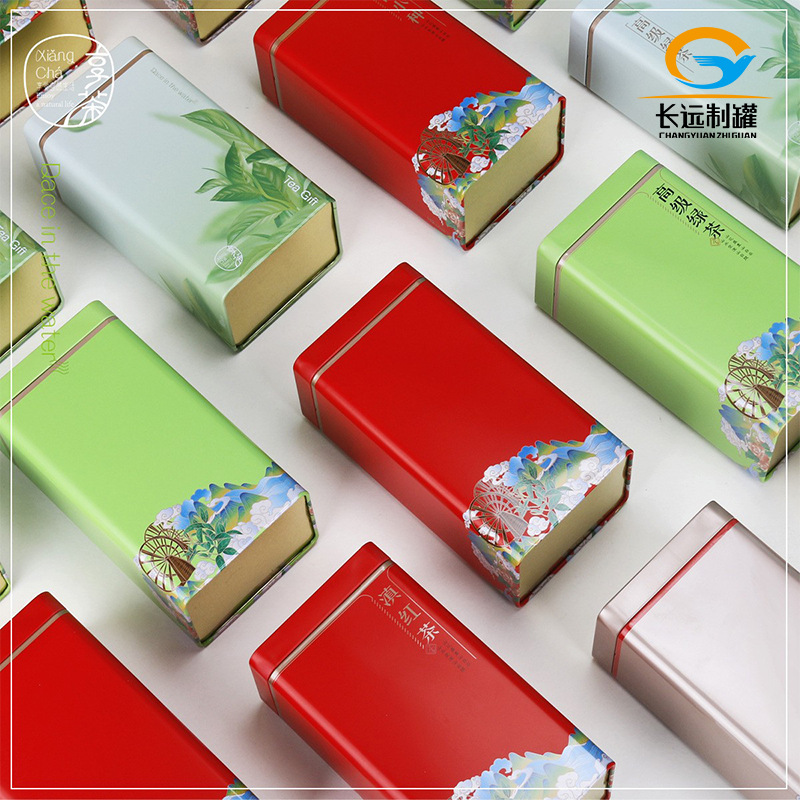 Square tin tea can empty can black tea green tea sealed can jasmine tea tea box metal can wholesale