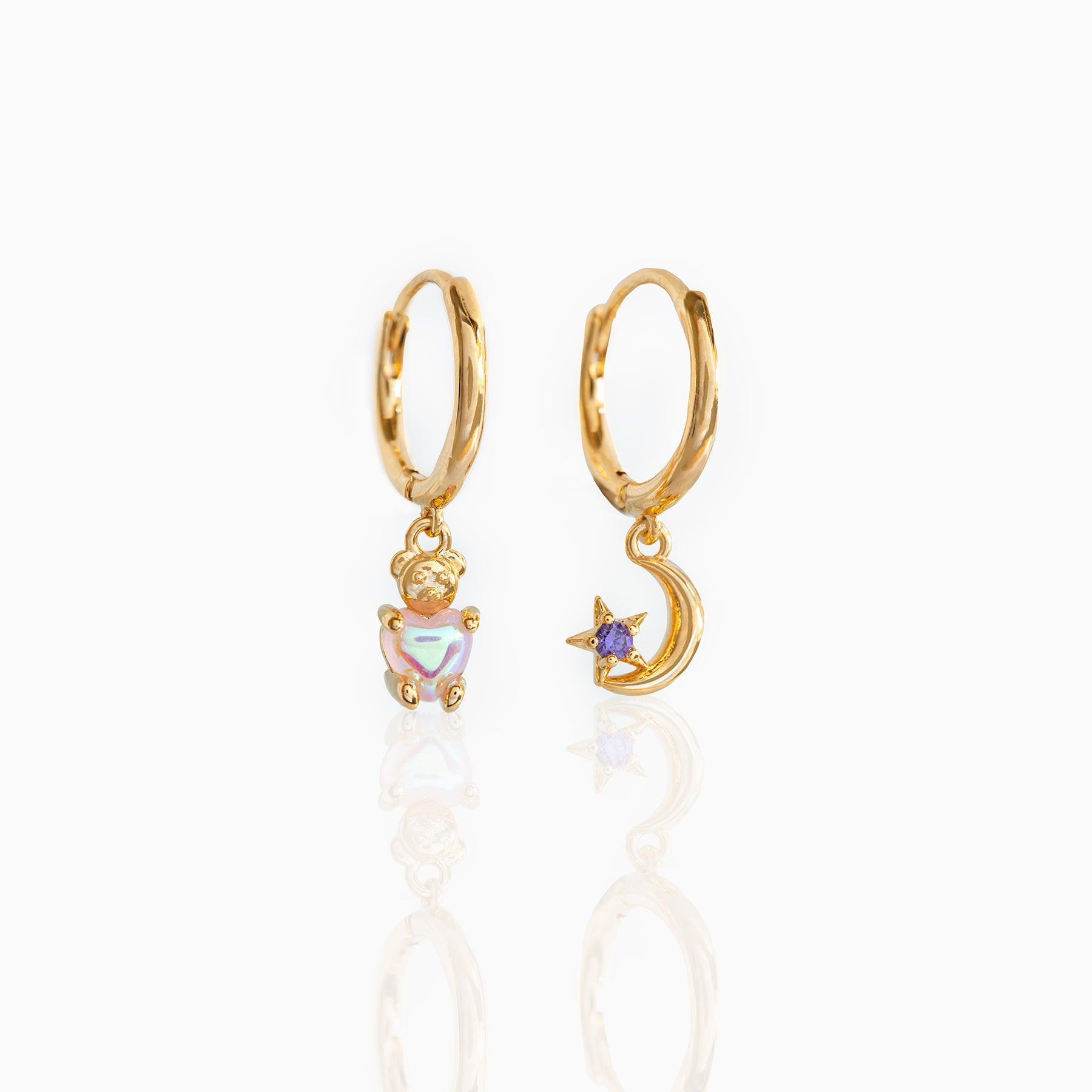 Fashion Moon Bear Brass Earrings Inlay Zircon Copper Earrings