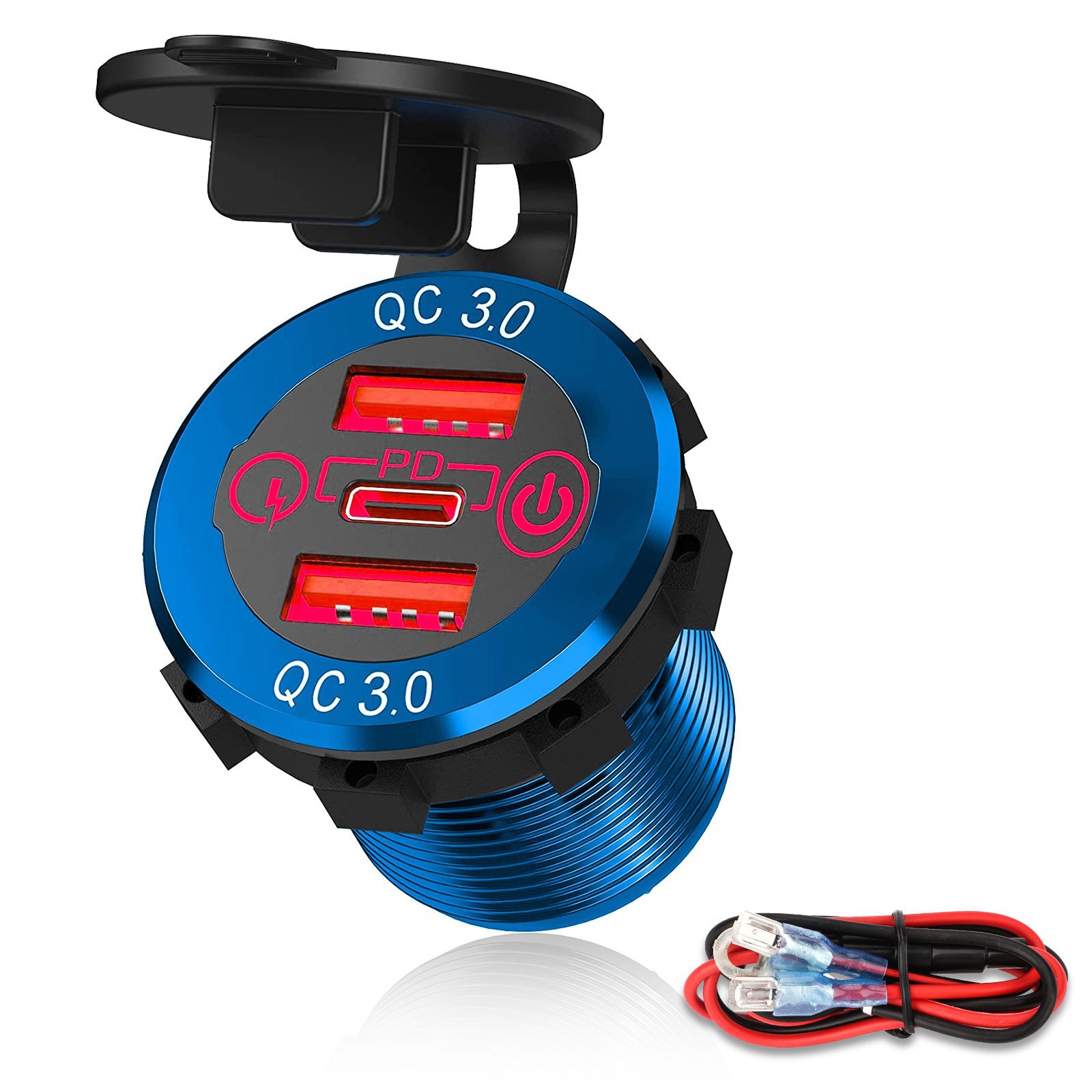 Adecuado para automóvil, automóvil, motocicleta, barco, cargador de automóvil modificado, enchufe USB, interfaz QC3.0 PD a prueba de agua