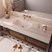 中古风岩板热弯一体盆浴室柜实木洗手洗脸台卫生间洗漱台源头厂家